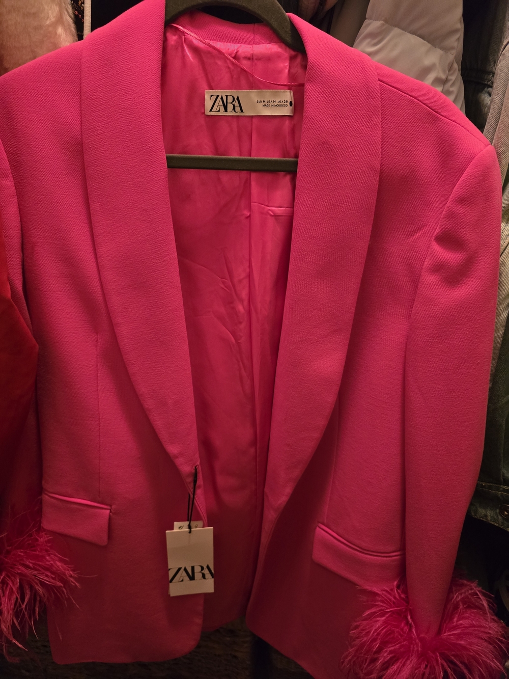 Zara Bright Pink Feather-Cuff Blazer